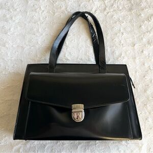 Jack Georges Bag Briefcase Womens Black Italian Leather Laptop Sleeve Zip *READ*